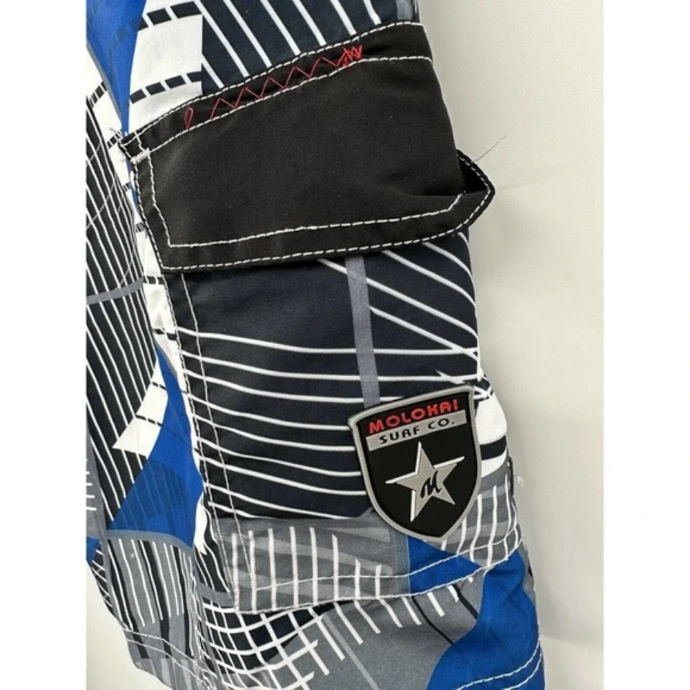 MOLOKAI Surf Co.‎ Board Shorts Lined hook and loop Blue white 40